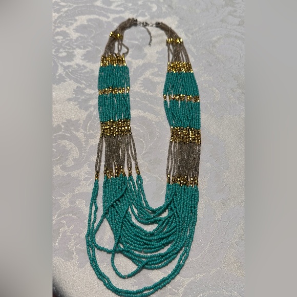Turquoise, gold, silver beaded necklace. - Picture 5 of 5